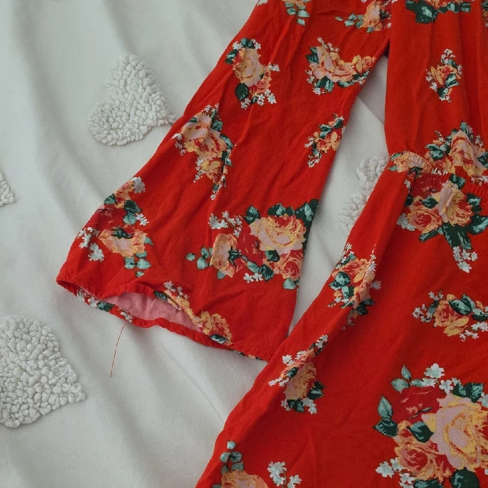 JUSTEAB Red Floral Wrap Romper - Picture 4 of 8